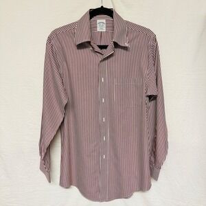 Brooks Brothers Button Down Dress Shirt Red White M Blue Stripes Mens 14 1/2-2/3